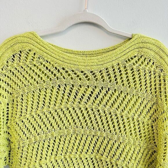 Chico’s Size 2(XL) Yellow Crocheted Knit Short Sleeve Blouse Shirt Top Stretch - Picture 2 of 10